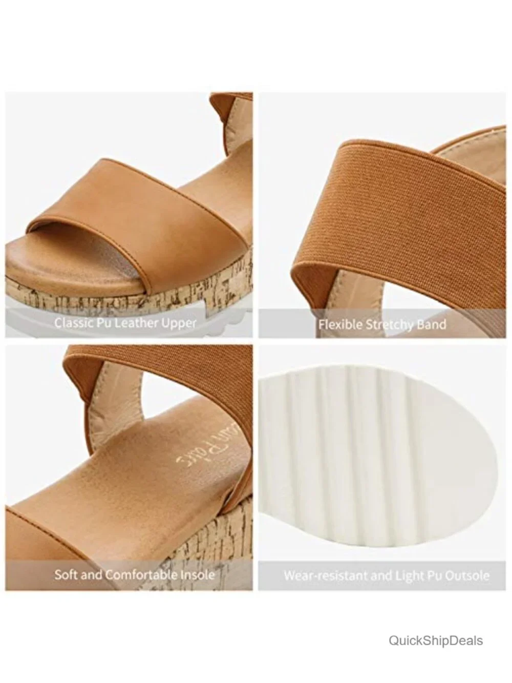 Faux Leather Wedge Platform Sandals Elastic Straps Cushioned Footbed